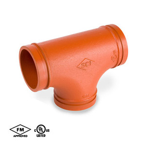 4 in. Grooved Tee - Standard Radius - Ductile Iron w/ Orange Paint Coating - 65T Grooved Fire Protection Fitting - UL/FM