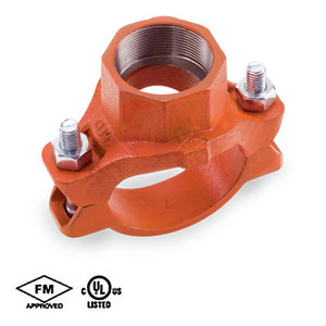 2 in. x 1-1/4 in. Grooved Mechanical Tee - Threaded Outlet - Ductile Iron w/ Orange Paint - 65MT Grooved Fire Protection Fitting - UL/FM