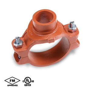 4 in. x 1-1/4 in. Grooved Mechanical Tee - Grooved Outlet - Ductile Iron w/Orange Paint UL/FM - 65MG Grooved Fire Protection Fitting - UL/FM