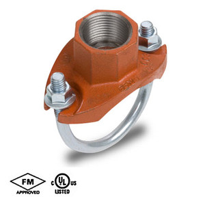 1-1/2 in. x 1/2 in. Grooved Strap Tee - Threaded Outlet - Ductile Iron w/Orange Paint Coating - Grooved Fire Protection Fitting - UL/FM