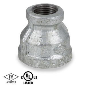1 in. x 1/4 in. NPT Threaded - Reducing Coupling - 150# Galvanized Malleable Iron Pipe Fitting - UL/FM