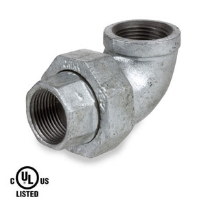 1/2 in. NPT Threaded - Union Elbow with Brass Seat - 300# Malleable Iron Galvanized Pipe Fitting - UL Listed