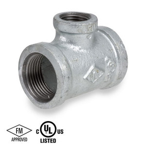 3/4 in. x 3/4 in. x 3/8 in. NPT Threaded - Reducing Tee (RxRxB) - 150# Malleable Iron Galvanized Pipe Fitting - UL/FM