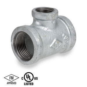 1 in. x 3/4 in. x 1 in. NPT Threaded - Reducing Tee (RxRxB) - 150# Malleable Iron Galvanized Pipe Fitting - UL/FM