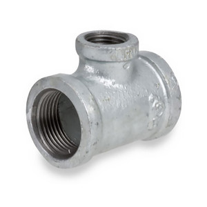1-1/2 in. x 1-1/4 in. x 3/4 in. NPT Threaded - Reducing Tee - 150# Galvanized Malleable Iron Pipe Fitting (Reduces on Branch & Run) - UL/FM