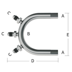 3/8 in. Barb x 1/4 in. Male Flares, 3 Outlets, U-Bend Manifold Stainless Steel Beverage Fitting