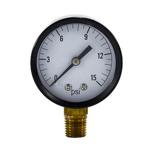 2 in. Face, 1/4 in. NPT Lower Mount, 0-15 PSI, Standard Dry Pressure Gauge