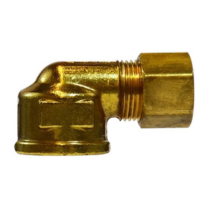 1/4 in. Tube O.D. x 3/8  in. Female NPTF - Female 90 Degree Elbow - Brass Compression Fitting - SAE#060203