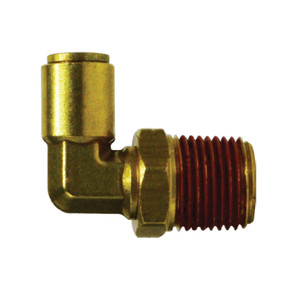 3/8 in. Tube OD x 1/4 in. MNPTF Threaded - 90 Degree Male Swivel Elbow - D.O.T. Push to Connect Brass Fitting