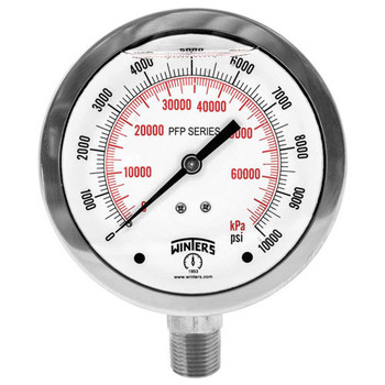 PFP Premium Stainless Steel Gauge, 4 in. Dial, 0/6000 psi, 1/2 in. NPT Back Connection,