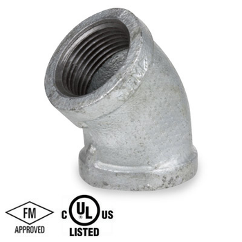 1-1/4 in. Galvanized Pipe Fitting 150# Malleable Iron Threaded 45 Degree Elbow, UL/FM