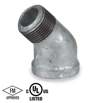 1-1/4 in. Galvanized Pipe Fitting 150# Malleable Iron Threaded 45 Degree Street Elbow, UL/FM