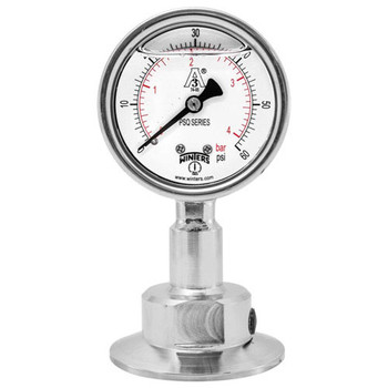 2.5 in. Dial, 1.5 in. BTM Seal, Range: 30/0/200 PSI/BAR, PSQ 3A All-Purpose Quality Sanitary Gauge, 2.5 in. Dial, 1.5 in. Tri, Bottom
