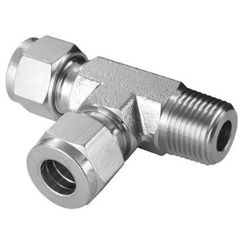 3/8 in. Tube x 1/4 in. MNPT - Male Run Tee - Double Ferrule - 316 Stainless Steel Compression Fitting