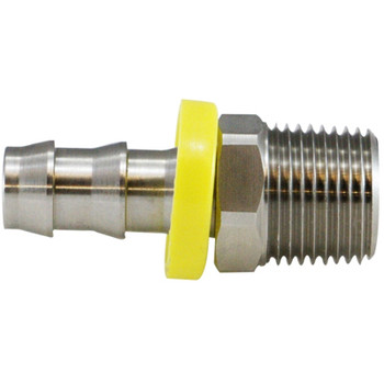 3/4 in. x 1/2 in. Male Adapters, Push-On Hose Barb x MIP Connection, NPT Threads, 150 PSI Max Pressure Rating, 316 Stainless Steel Fitting 3/4 in. x 1/2 in. Male Adapters, Push-On Hose Barb x MIP Connection, NPT Threads, 150 PSI Max Pressure Rating, 316 Stainless Steel Fitting
