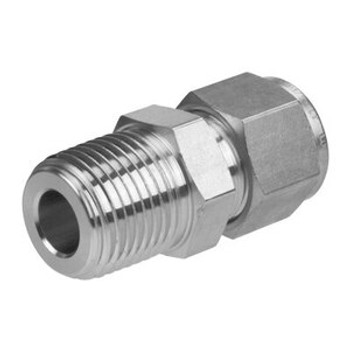 5/16 in. Tube x 1/8 in. NPT - Male Connector - Double Ferrule - 316 Stainless Steel Tube Fitting - Thread End View