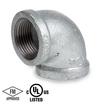 1/2 in. Galvanized Pipe Fitting 150# Malleable Iron Threaded 90 Degree Elbow, UL/FM