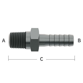 3/8 in. Male NPT x 1/2 in. Hose Barb, Straight Adapter 303 Stainless Steel Beverage Fitting