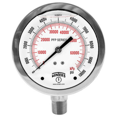 PFP Premium Stainless Steel Gauge, 2.5 in. Dial, 0-10000 psi, 1/4 in. NPT Back Connection