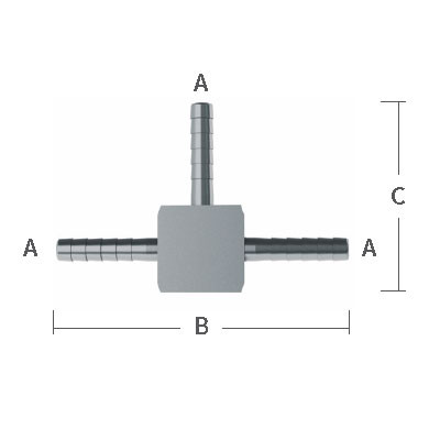 1/2 in. x 2.45 in. OAL Barb Hose Tees 303/304 Combination Stainless Steel Beverage Fitting