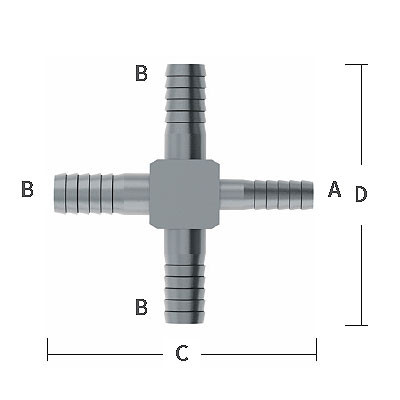 1/4 in. x 3/8 in. Enlarging Barb Hose Cross Stainless Steel Beverage Fitting