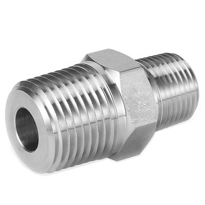 1 in. x 3/4 in. NPT Threaded - Reducing Hex Nipple - 316 Stainless Steel High Pressure Instrumentation Fitting (PSIG=5,300)