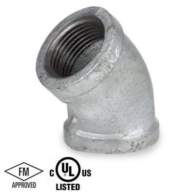 1-1/4 in. NPT Threaded - 45 Degree Elbow - 150# Malleable Iron Galvanized Pipe Fitting - UL/FM