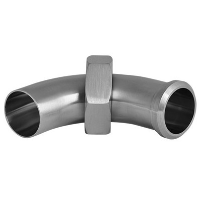 2 in. L2F 90 Degree Elbow, Weld End x Bevel Seat Plain End with Hex Nut (3A) 304 Stainless Steel Sanitary Fitting