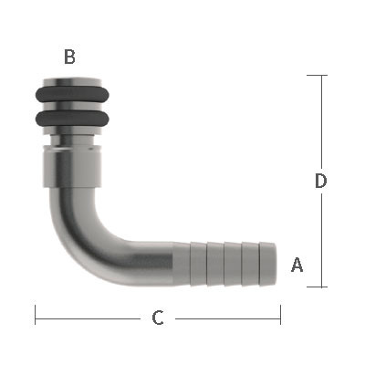 3/8 in. 90 Degree Barb Elbow Inlet, General Beverage 304 Stainless Steel Beverage Fitting