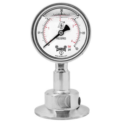 4 in. Dial, 2 in. BTM Seal, Range: 0-160 PSI/KPA, PSQ 3A All-Purpose Sanitary Gauge, 4 in. DIAL, 2 in. Tri, Bottom