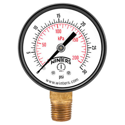 PEM-LF SERIES, ECONOMY PRESSURE GAUGE (LEAD-FREE), 2.5 in. Dial 0/200 PSI/KPA 1/4 in. NPT LM Bottom