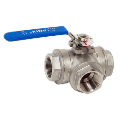 1 in. NPT Threaded - 1000 PSI Standard Port - 316 Stainless Steel 3 Way T Port Ball Valves