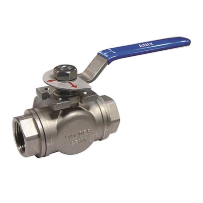 View 2: 1 in. NPT Threaded - 1000 PSI Standard Port - 316 Stainless Steel 3 Way T Port Ball Valves