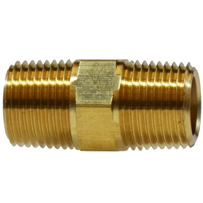 3/8 in. Hex Nipple, MIPxMIP, NPTF Threads, SAE 130137, 1200 PSI Max, Brass, Pipe Fitting