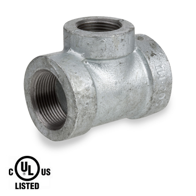 1-1/2 in. x 1 in. NPT Threaded - Reducing Tee - 300# Malleable Iron Galvanized Pipe Fitting - UL Listed