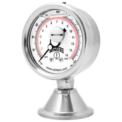 3A 2.5 in. Dial, 2 in. Seal, Range: 30/0/10 PSI/BAR, PAG 3A FBD Sanitary Gauge, 2.5 in. Dial, 2 in. Tri, Bottom