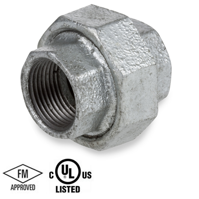 2 in. NPT Threaded - Union (Brass Seat) - 150# Malleable Iron Galvanized Pipe Fitting - UL/FM