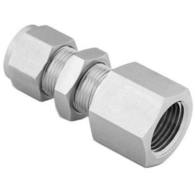 1/4 in. Tube O.D. x 1/8 in. FNPT - Bulkhead Female Connector - Double Ferrule - 316 Stainless Steel Compression Tube Fitting