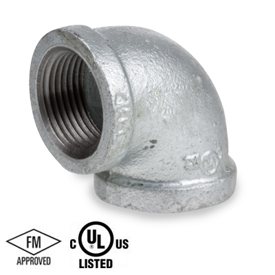 3/8 in. NPT Threaded - 90 Degree Elbow - 150# Malleable Iron Galvanized Pipe Fitting - UL/FM