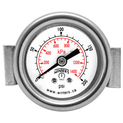 2 in. Dial, (0/30 PSI/KPA) 1/8 in. NPT Back - PEU Economy Panel Mounted Gauge with U-Clamp