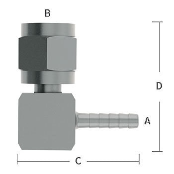 3/8 in. Barb x 1/4 in. Female 45 Degree Flare Welded Elbow Adapter - 303/304 Comb. Stainless Steel - Low Pressure Beverage System Fitting