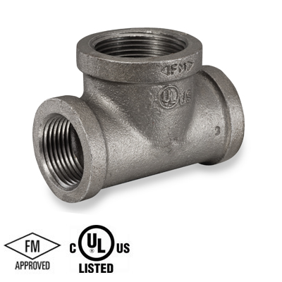 2 in. x 2 in. x 3 in. Malleable Iron 150# Black Threaded Bull Head Tee, UL/FM