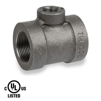 4 in. x 3 in. Black Pipe Fitting 300# Malleable Iron Threaded Reducing Tee, UL Listed