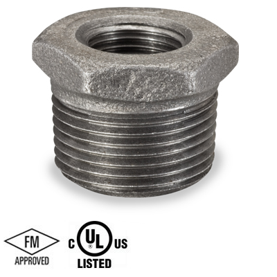 4 in. Male x 1 in. Female - NPT Threaded Hex Bushing - 150# Malleable Iron Black Pipe Fitting - UL/FM
