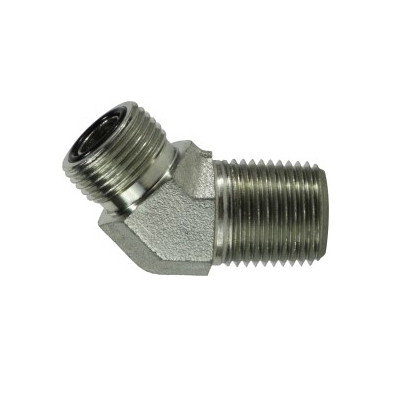 1-7/16-12 x 1 in. Male ORFS x Male NPT Pipe, 45 Degree Elbow, Steel O-Ring Face Seal Hydraulic Adapter (Cr3+ Chrome Plated)