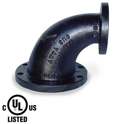 10 in. x 6 in. 90 Degree Reducing Elbow - 150 LB Ductile Iron Flanged Pipe Fitting