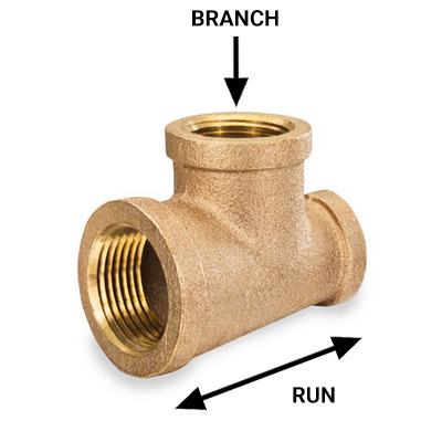 Lead Free Brass Reducing Tee - Run and Branch Image Explanation B2-GEE