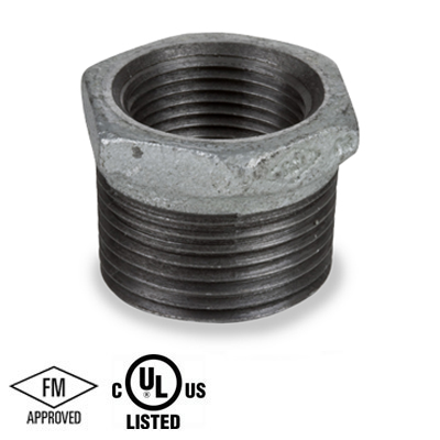 2-1/2 in. Male x 1-1/2 in. Female NPT Threaded - Hex Bushing - 150# Galvanized Malleable Iron Pipe Fitting - UL/FM