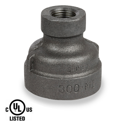 2 in. x 1 in. Black Pipe Fitting 300# Malleable Iron Threaded Reducing Coupling, UL Listed