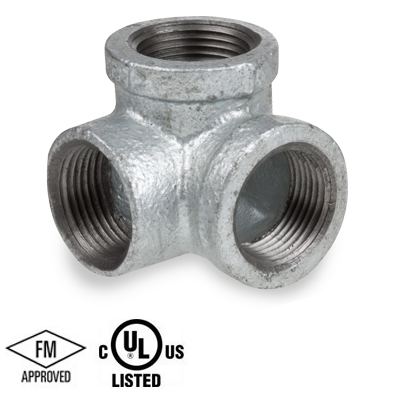 1 in. NPT Threaded - 90 Degree Side Outlet Elbow - 150# Malleable Iron Galvanized Pipe Fitting - UL/FM